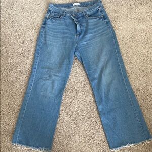 LOFT Blue Flare Wide Leg Jeans with Raw Hem